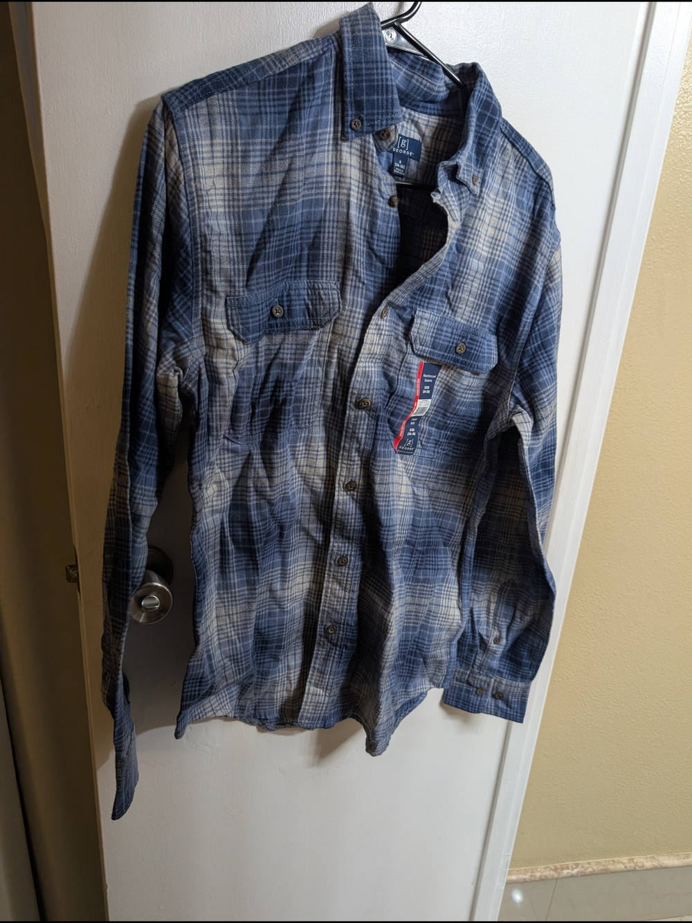 George Men's Blue Plaid Button-Down Shirt